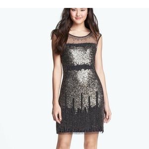 Adrianna Papell Illusion Sequin Black Beaded Mesh Cocktail Dress 2